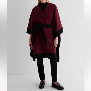 NWT Express Faux Wool Color Block Belted Cape Coat